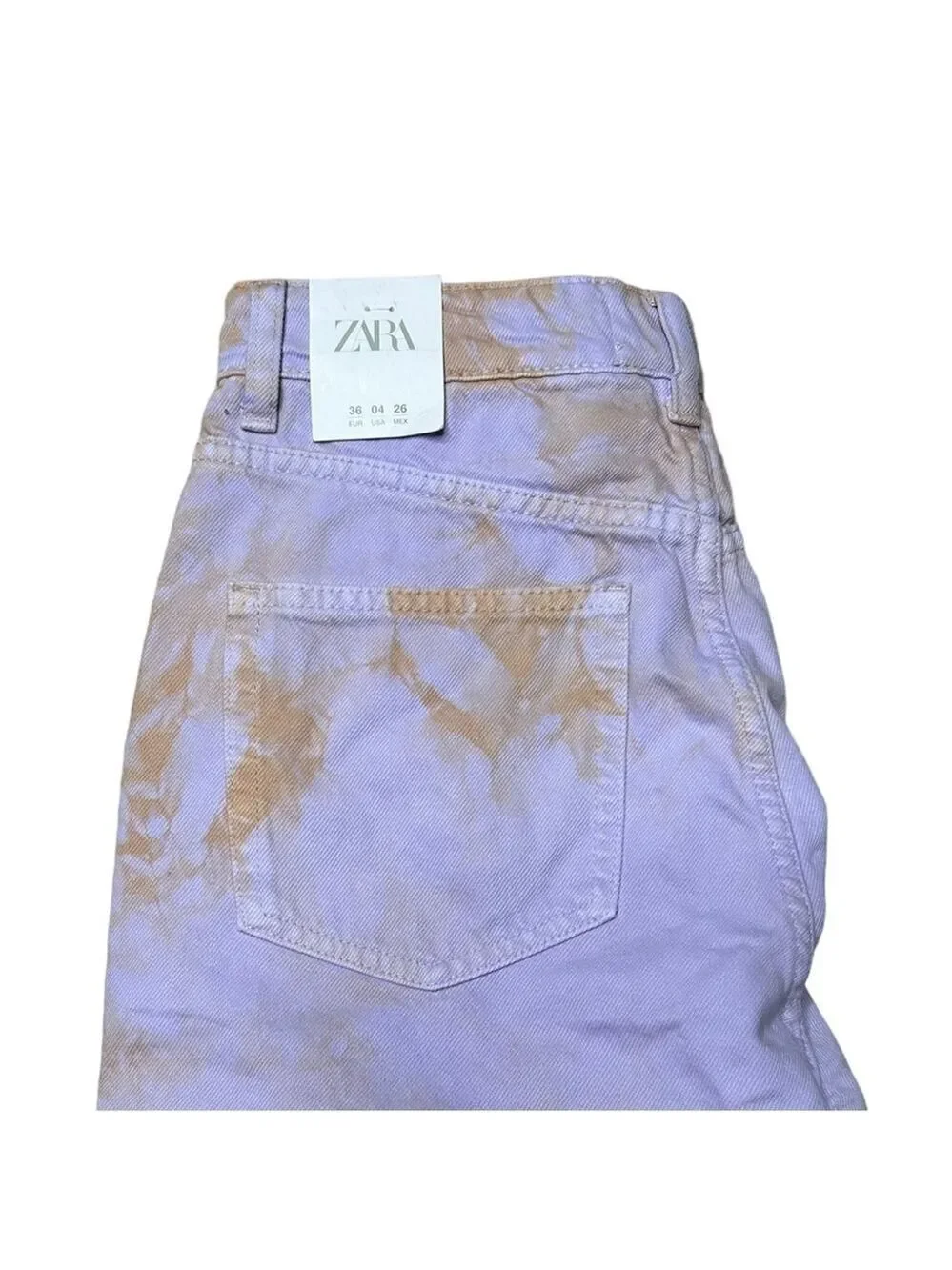 Zara Retro Tie Dye Purple Orange Denim High Rise Baggy Jean Shorts Size US 4